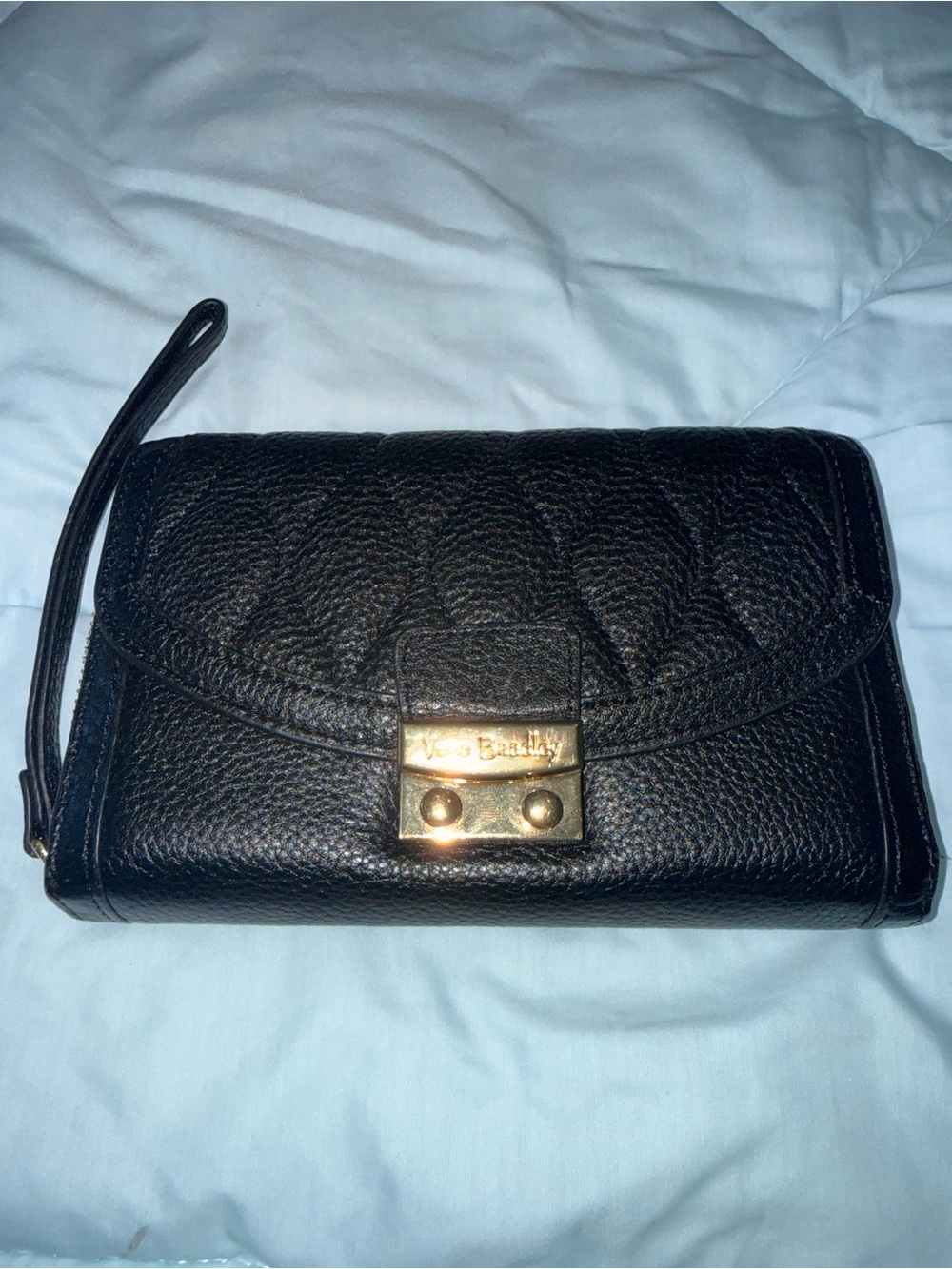 Vera Bradley Black Quilted Leather Wristlet with Gold Hardware